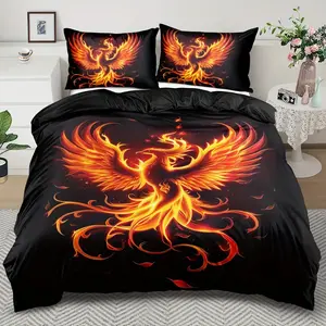 2/3 piece soft and comfortable duvet cover duvet cover set flame animal theme, mystery bird, bedroom, guest room (1 * duvet cover + 1/2 * pillowcase, excluding quilt core pillow core)