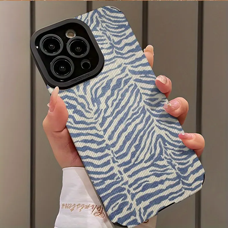 Blue Zebra Pattern Shockproof Ultra-Thin Phone Case Cover for iPhone 17/16/15/14/13/12/11/plus/pro Max, Dust-Proof and Stylish Gift