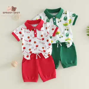 Toddler Baby Shorts Set Baseball/Golf Themed Short Sleeve Shirts and Solid Shorts 2 Piece Summer Outfit