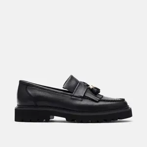 Journey Black Pebble Leather Lug Tassel Loafer