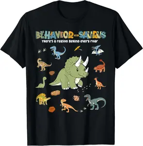 100% cotton Unisex Behavior-Saurus Cute Retro Dinosaur ABA RBT Behavior Analyst T-Shirt
