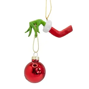 Green Monster Hand Stealing Red Bulb Christmas Tree Decoration Funny Ornament for Naughty Grinches