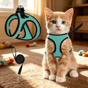 Escape Proof Cat Harness & Leash (≤13 lbs)Adjustable Reflective Soft Mesh Vest for Easy Safe Walks with Leash Included