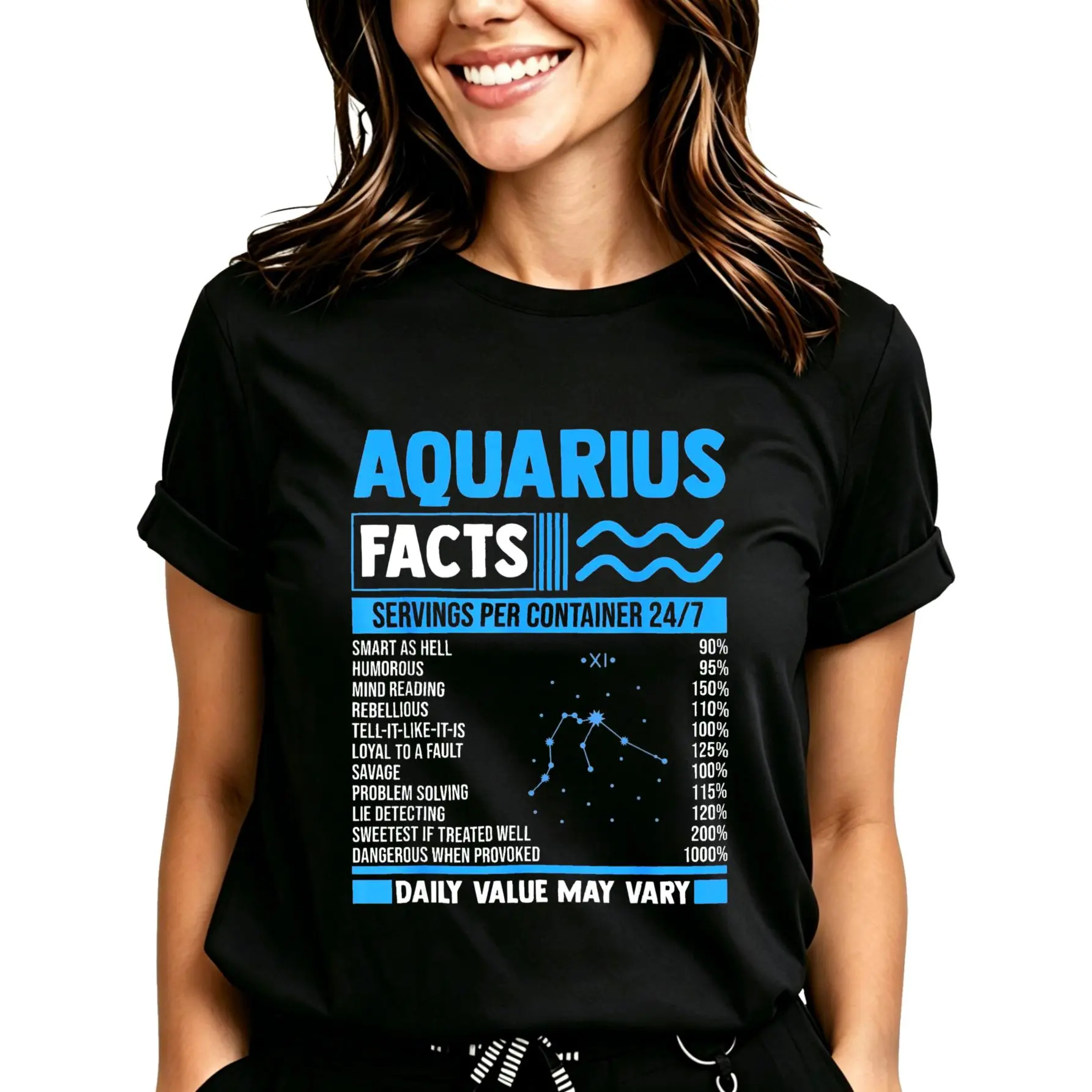 Aquarius Facts Serving Per Container 24 7 T-Shirt for Women Men Cotton Clothing
