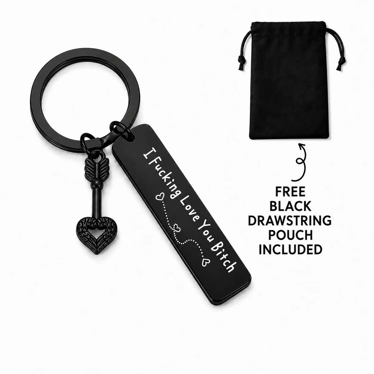 Women's Letter Engraving Square Tag BFF Keychain with Stainless Steel Rings - "I Fking Love You" Inscription, Female Bestie Birthday Friendship Fashion Accessory