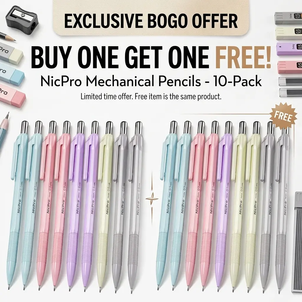 Nicpro 10-Pack Mechanical Pencil Bulk Set with Case, Cute Candy Pastel Art Drafting Pencils (10 Tubes HB Lead Refills, Eraser Included) – Back-to-School Ready for Kid Students, Artists for Writing, Drawing