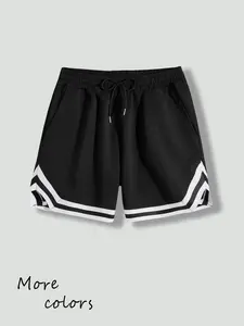Men's Contrast Trim Ribbed Shorts, Regular Fit Casual Comfy Breathable Activewear Shorts for Summer, Men's Bottoms for Daily Wear