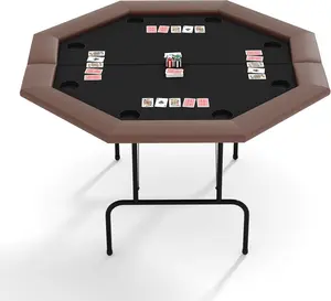 8 Player Poker Table Foldable, Blackjack Table with Cup Holders, Waterproof Armrest & Heavy-Duty Metal Frame, Portable Card Table for Texas Holdem Home Games & Parties
