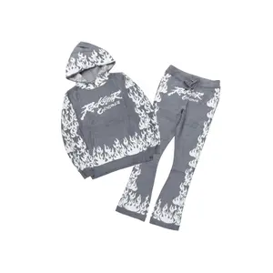 Yash Grey Hoodie Stacked Flare Track Set