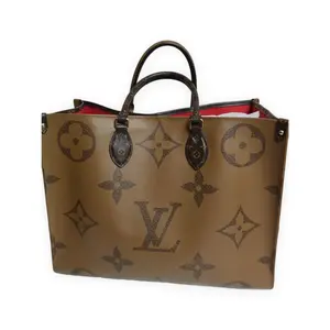 Pre-owned Louis Vuitton Monogram coated canvas Tote Bags OnTheGo Brown with beige monogram and red interior Very Good S014260416005