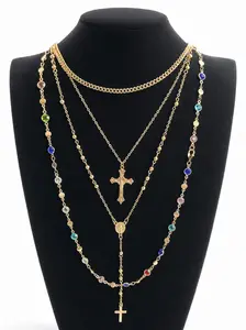 The Ultimate Layered Look | 4-in-1 Gold Boho Cross & Medallion Necklace with Colorful Accents | US Shipping