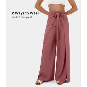 Halara High Waisted Lace Up Split Hem Palazzo Wide Leg Flowy Casual Pants
