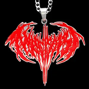 Red Narcissist Necklace - 1.5" Mirror Polished Stainless Steel Opium Pendant with Red Enamel & Laser Cut Design - Hypoallergenic & Rust Resistant Chain Included Free Gift Included