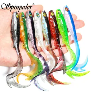 Spinpoler Fireflow Fishing Lure, Soft Bait Double Color Grub, 3D Eyes Rib Body, Long Wavy Curl Tail, Saltwater Freshwater Tackle, Soft Lures