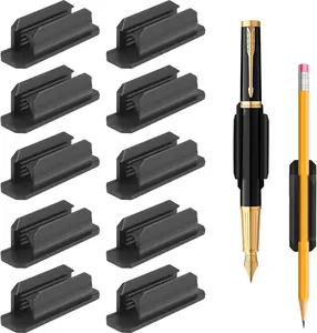 Pen Holder 10 PCS Upgraded Adhesive Pencil Holder Desk Flexible Silicone Pencil Holders Grips Clip Desk Wall Clipboard