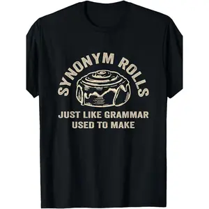 Funny Grammar Pun Synonym Swing for/compatible for Cinnamon Rolls Teacher Humor T-Shirt - Soft Retro Loose Fit Unisex Tee, Gift for Educators, and Vocabulary Lovers (Year-Round Wear)