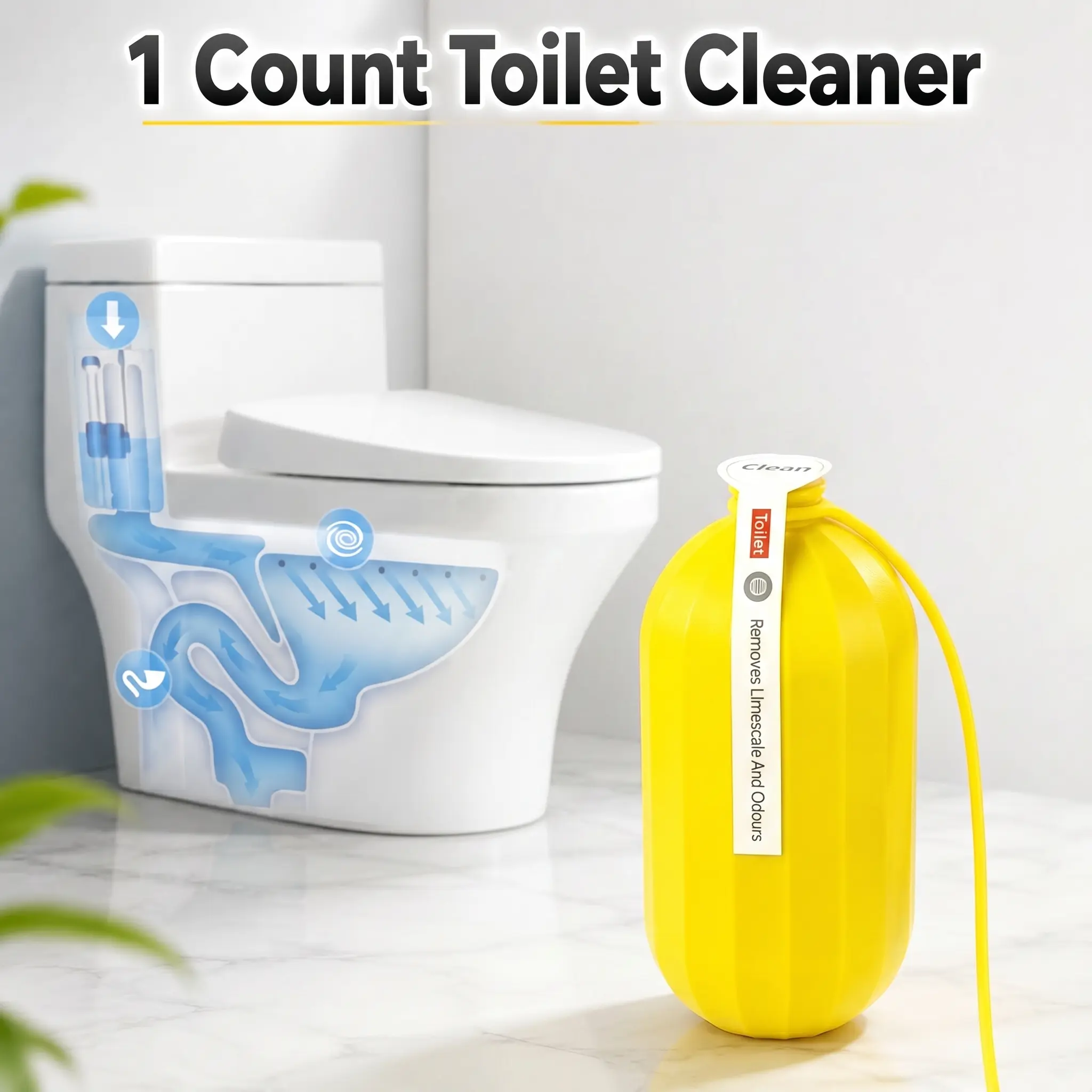 1 Count Automatic Toilet Bowl Cleaner, automatic flushing action, tank and pipe cleaning, no manual scrubbing