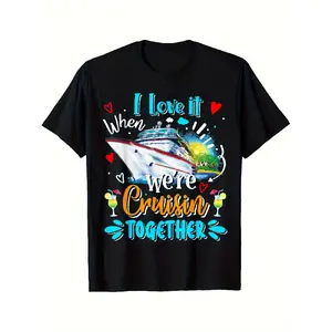 Men'S Graphic T-Shirt |   I Love It When We Were Cruising Together |   Colorful Tropical Sunset Ocean Cruise Ship Design |   Casual Crew Neck, Short Sleeve, Slight Stretch Fabric |   Perfect for All-season Vacation Outfit, Plus Size