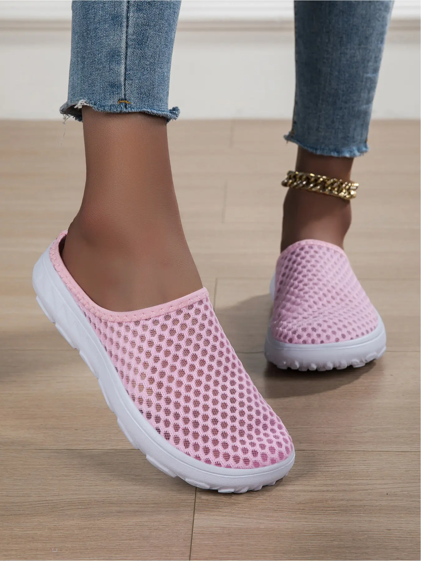 Women's Platform Mule Sneakers Backless Slip On Walking Shoes Breathable Fly Woven Fabric Non Slip Outdoor Casual Shoes Flatform Casual Fashion Shoes