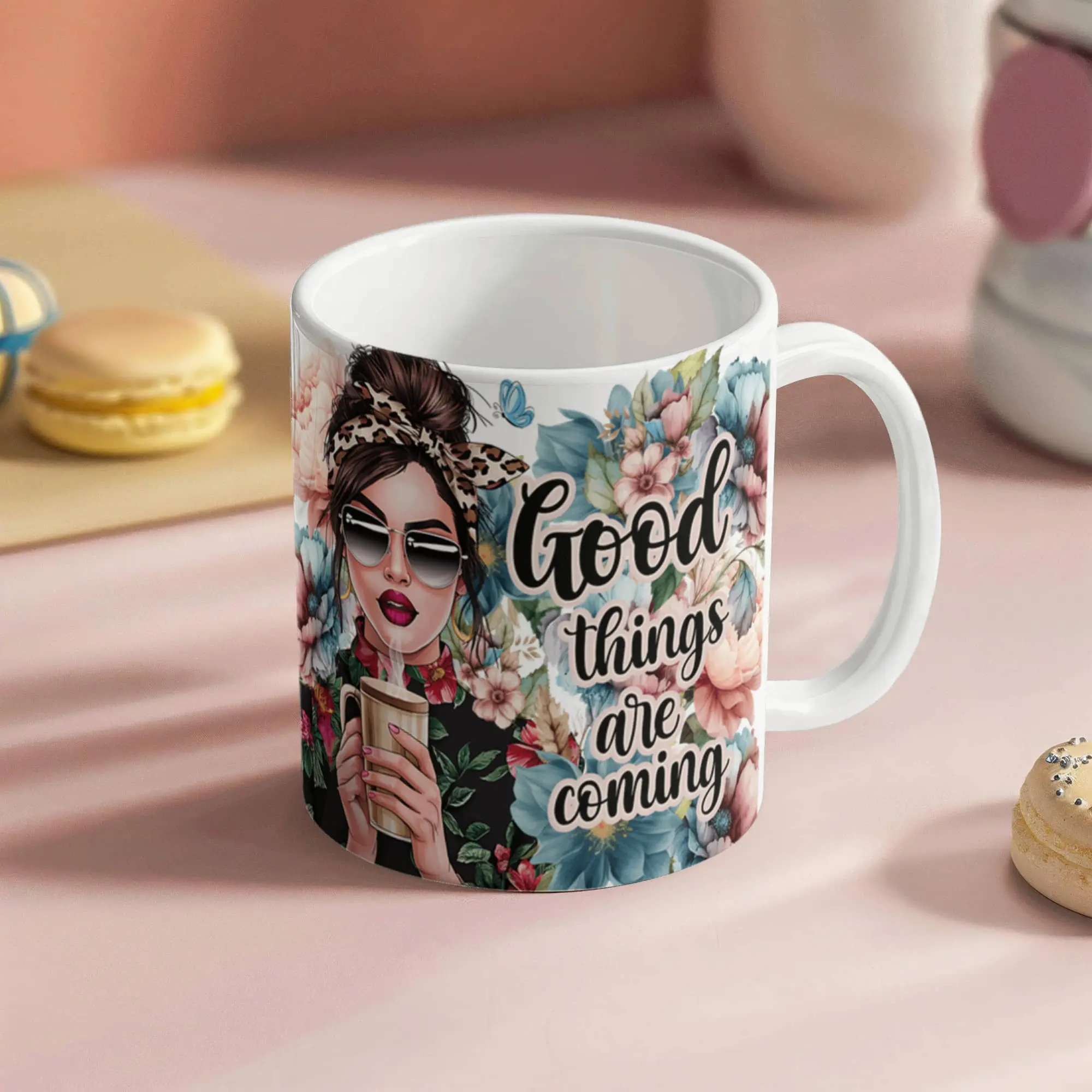 15 oz. White Gloss Ceramic Reusable Mug - Dye Sublimation Print, Full Wrap Art, Personalized Custom Mug for Coffee Lovers, Washable Kitchenware Drinkware for Daily Beverages
