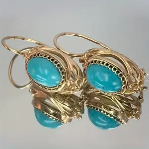 Niche Synthetic Turquoise Zinc Alloy Earrings Wedding Engagement Gift For Women Elegant Design