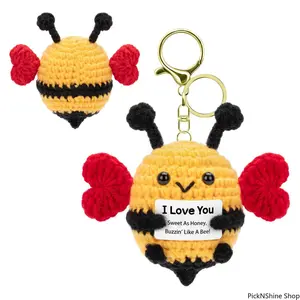 Handmade Knitted Cartoon Doll Pendant, Cotton Crochet Bee And Tortoise Bag Charm, Heart Wing Bee Hanging Ornament For Daily Decor And Gift