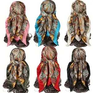Set of 6 Vintage Satin Square Scarves for Women, Featuring Elegant Polyester with Paisley And Floral Patterns in 6 Distinct Designs And Assorted Colors, Perfect for Both Formal And Casual Events