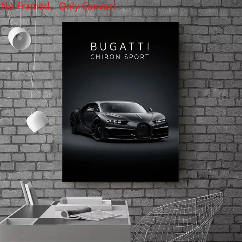 1 Piece/Set frameless canvas painting print poster,Luxury sports car art，black on black Bugatti Chiron Sport poster， a perfect gift for cars loves, ideal gift for bedroom, living room, dorm hallway, kitchen, mural, wall decoration, room decor