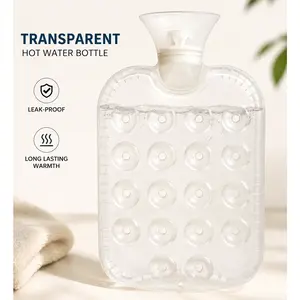 Transparent Classic Hot Water Bottle, Made in Germany New Model Reusable Heat Therapy Water Bag for Warm Compress, Bed Warmer, Cramps, Muscle Relaxation, Cold Nights, Home Comfort and Daily Pain Relief