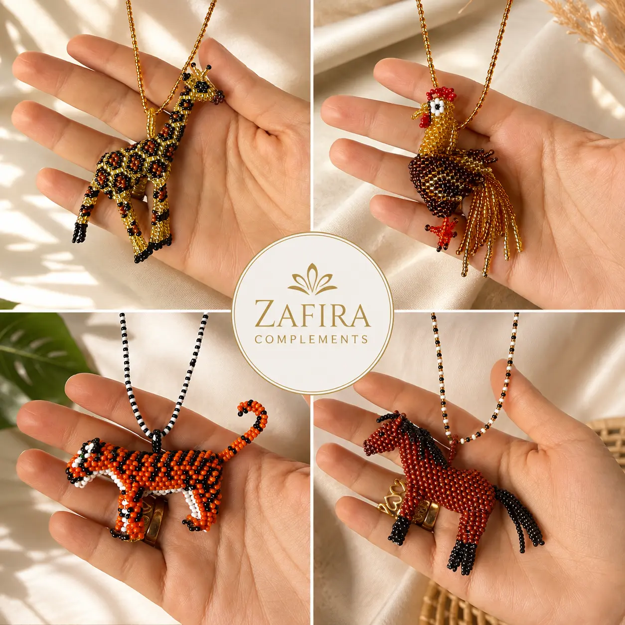 Animals 3D Beaded Necklaces colors  Artisan Boho Jewelry
