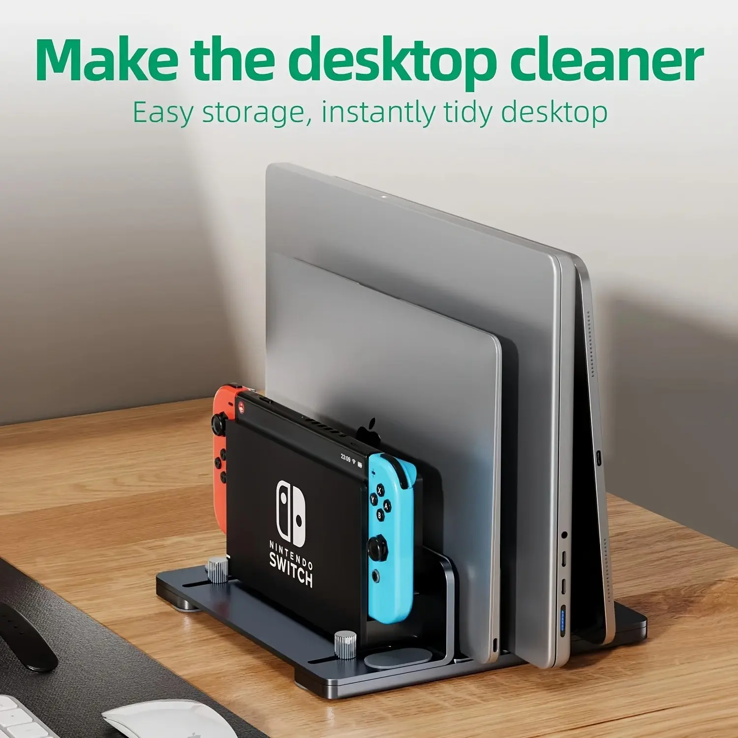 Metal Laptop Stand Holder, Suitable for Laptops and Phones, Organizer for Gaming Consoles, 1pcs Vertical Storage Rack, Laptop Stand For Desk, Laptop Riser For Desk, Computer Stand