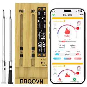WiFi Sub-1G Wireless Meat Thermometer Unlimited Range 7 NIST Certified Sensors with Ambient Temp 2 Temp Monitoring Ways Digital Smart Base and App for BBQ, Smoker, Grill, Oven (Dual Probes)