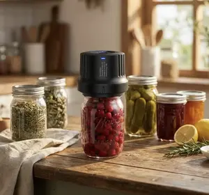 PreserVac JarMate Handheld Mason Jar Vacuum Sealer Compact Cordless for Wide Mouth & Regular Mouth Jars All-in-One Design USB Rechargeable Easy to Use