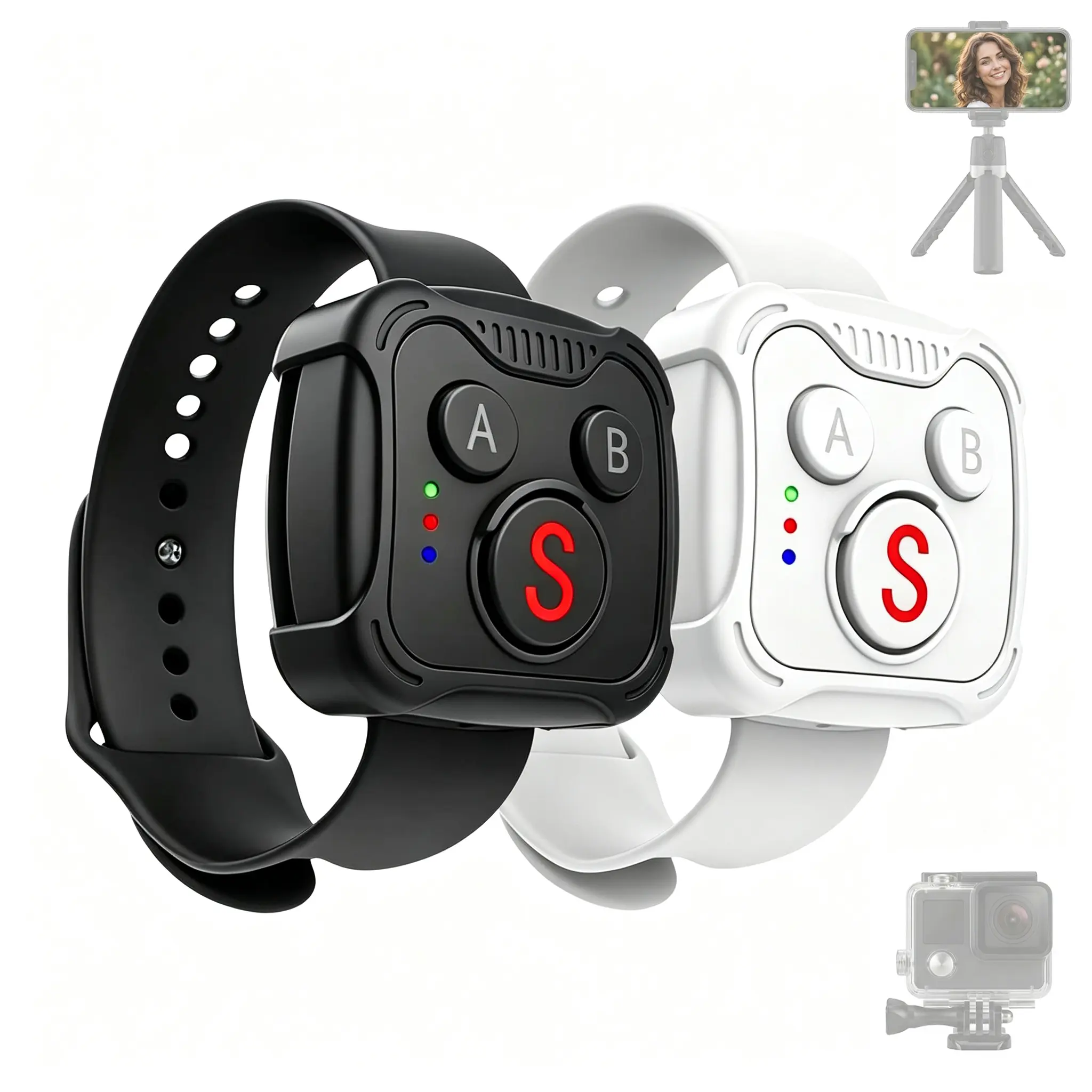 Wireless Wrist Action Camera Remote Controller 4-in-1 Compatible with DJI Action, GoPro Hero 9-13, Insta360 X3-X5, Bluetooth Shutter Remote for iPhone Android, 33FT Range Long Standby Sports Camera Wrist Remote