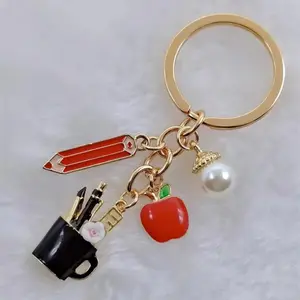 Red pencil case ruler pendant, Teacher's Day keychain