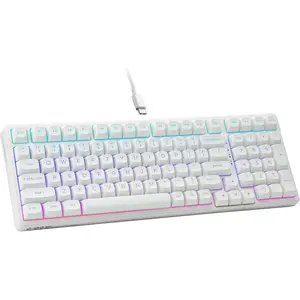 Cream-colored mechanical keyboard, wired connection, supports hot-swapping, pre-lubricated linear switches, gasket structure with sound-absorbing foam, RGB backlight, 99-key custom gaming keyboard, suitable for PC/Mac, white