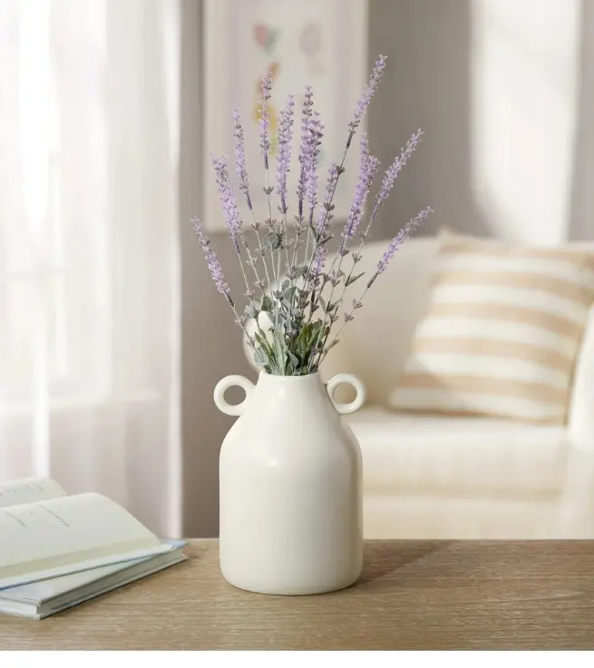 Ivory Ceramic Vase with Handles