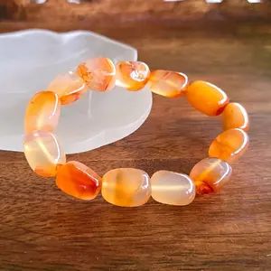 Carnelian Crystal Bracelet, 12mm Jelly Bean Gemstone Beaded Bracelet
