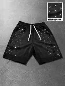 Men's Y2K Street Style Summer Shorts, Colorful Rhinestone Casual Pants, Loose Fit Natural Waist, Perfect Gift for Husband or Boyfriend
