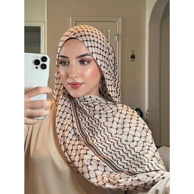 Big Size Kuffiyeh Prints Hijab Cotton Scarf Breathable Soft Long Fashion Forward...