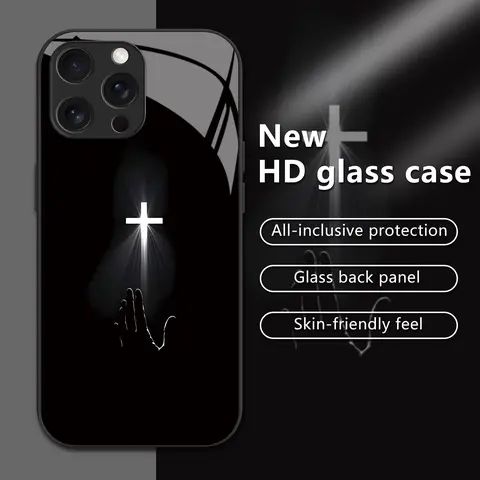 Hope Light Cross Phone Case for iPhone 18 17 Air 16/15/14/13/12/11 Pro Max Galaxy S25/S24/S23/S22/S21/S20/S10/Note9/Note20 Ultra FE A Series High Definition Glass Full Protective Cover with Comfortable Touch-ZQ42