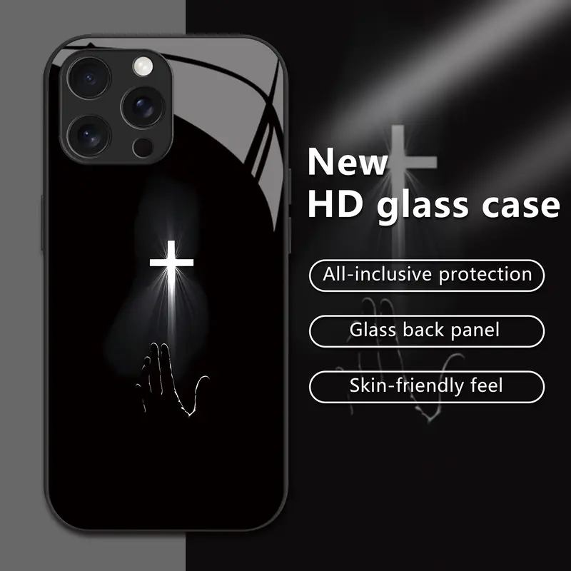 Hope Light Cross Phone Case for iPhone 18 17 Air 16/15/14/13/12/11 Pro Max Galaxy S25/S24/S23/S22/S21/S20/S10/Note9/Note20 Ultra FE A Series High Definition Glass Full Protective Cover with Comfortable Touch-ZQ42