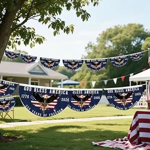2 Pack America 250th Anniversary God Bless America Fan Flags - 1776-2026 Bald Eagle Cross Patriotic Bunting for Porch Outdoor Decor 4th of July 2026