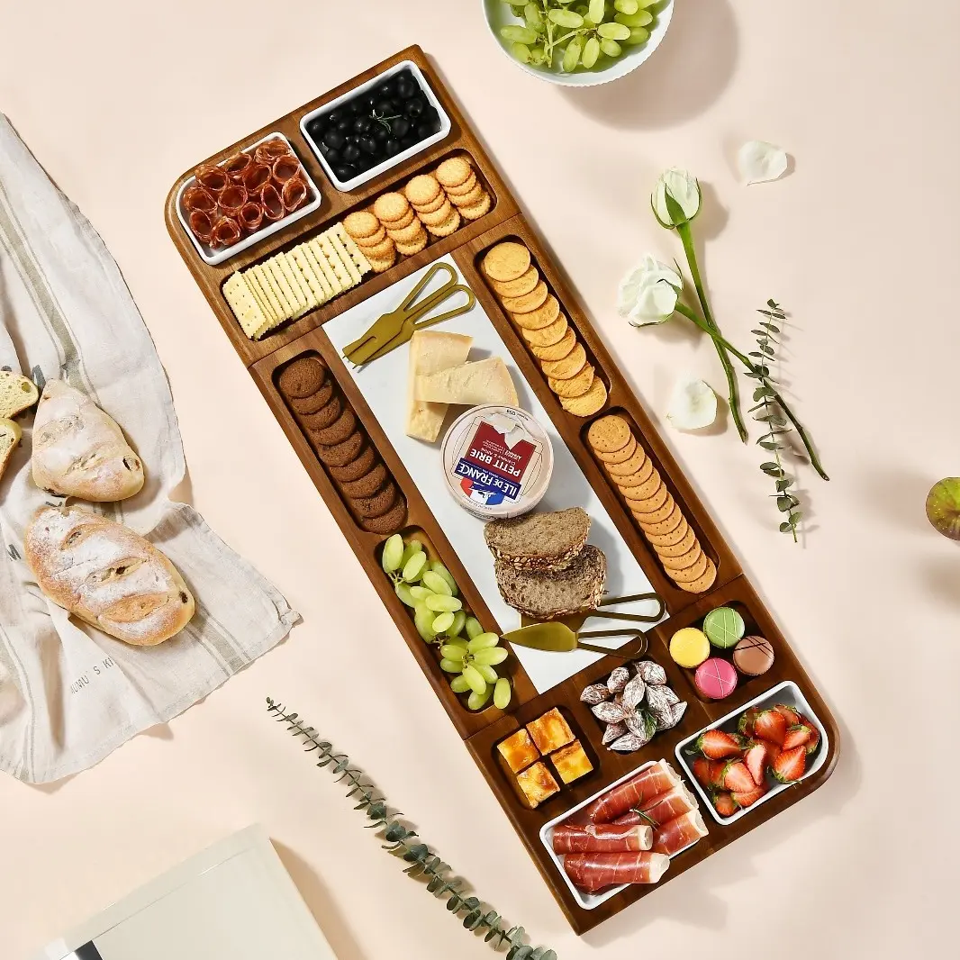 Extra Large Charcuterie Board Personalized Engagement Gifts for Couple, Elegant Marble and Wood Grazing Table Cheese Board for Modern Home