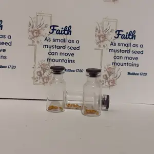TiosOddities Faith as Small as a Mustard Seed Inspirational Charm Bottle with Matthew 17:20 Scripture Card - Pocket-Sized Glass Bottle Filled with Real Mustard Seeds