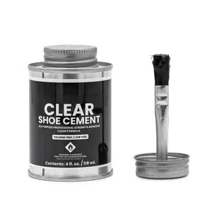 Clear Shoe Cement - 4 oz Professional-Strength Glue Quick Drying Contact Adhesive for Leather, Vinyl & Fabric - Dries Clear, No Stains,  Shoe & Sneaker Rubber Cement Glue with Brush