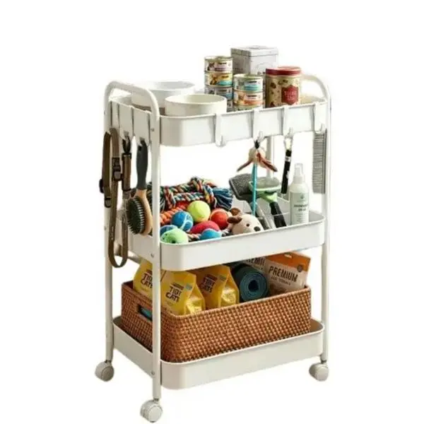 3-Tier Durable Metal Rolling Utility Cart, Mobile Storage Rack for Kitchen, Bathroom, Office