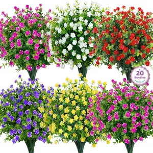 20 Bundles UV-Resistant Artificial Flowers for Outside, Fake Plastic Plants Shrubs – Fake Flowers for Outdoor, Indoor Home Decor, Garden, Porch Use