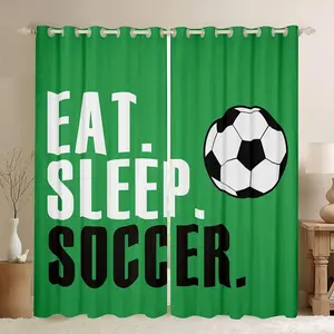 Football Darkening Drapes,Soccer Ball Sports Curtain Women Men,Green Eat Sleep Football Window Curtains,Ball Games Decor (2 Panels) Window Treatments