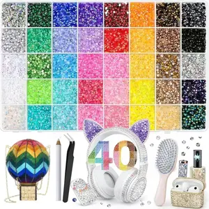 32000pcs 40-Color 3mm Jelly Rhinestones Kit, Tools & Tweezers Included, Flatback Resin Gems for DIY Crafting, Nail Art, Diamond Art, Phone Case, Makeup Supplies